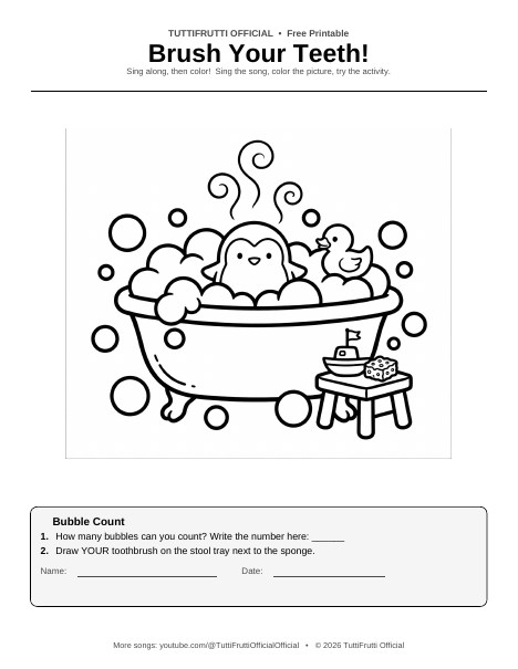 Brush Your Teeth coloring sheet preview
