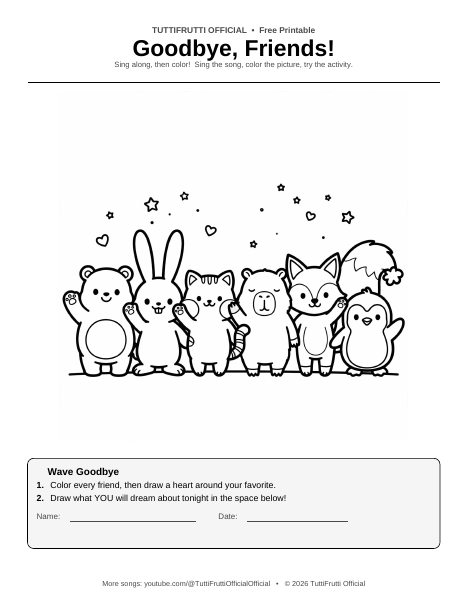 Goodbye Friends coloring sheet preview